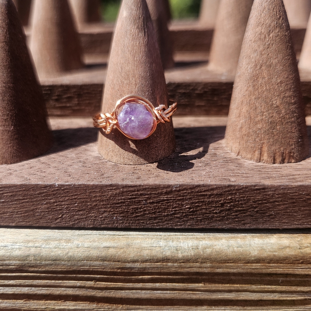 Elegant Amethyst Stone Copper Wire Wrapped Ring